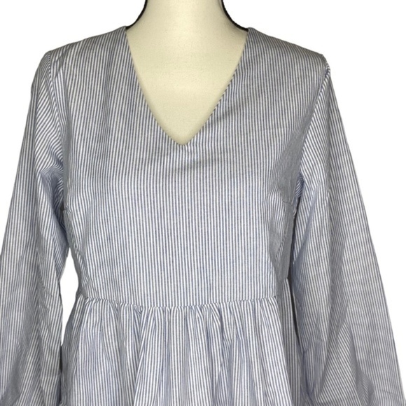 Fancyinn Dress Pinstripe Long Sleeve Shift Tunic Tiered with Pockets Size M - Picture 3 of 15